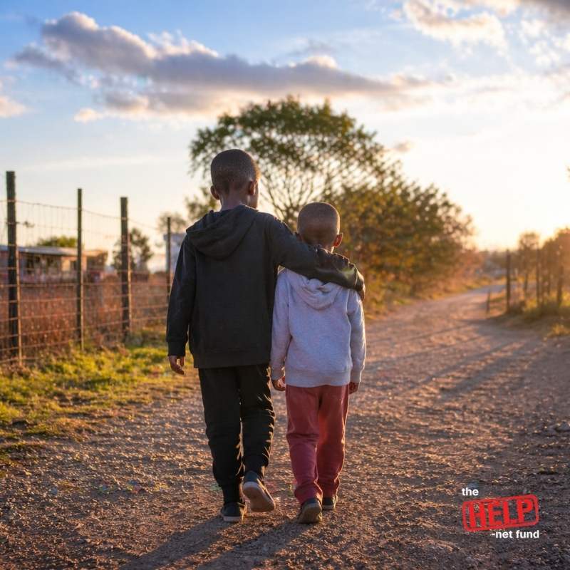 Children walking safely together toward the future